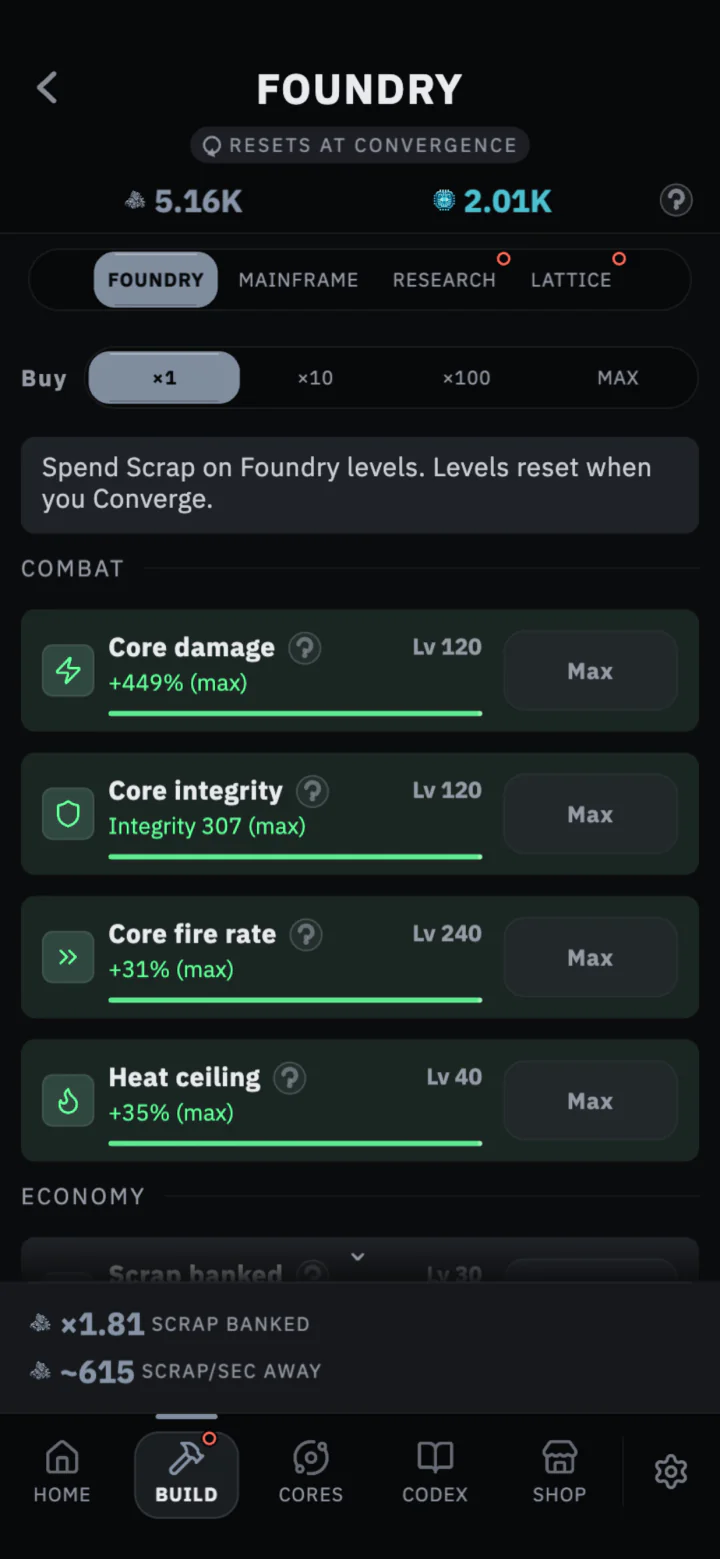 The Foundry with Scrap and Data upgrade tracks