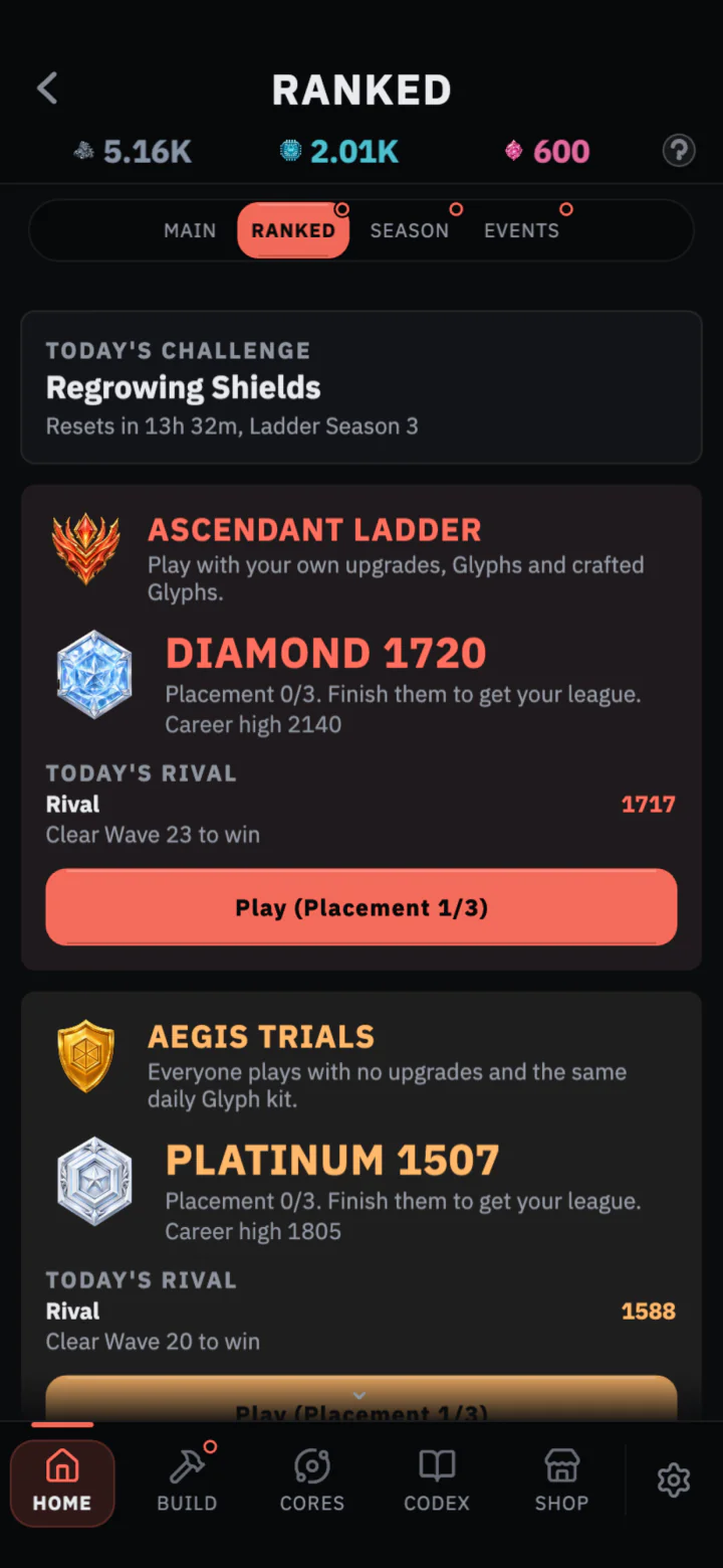The Ranked screen with Aegis Trials and the Ascendant Ladder